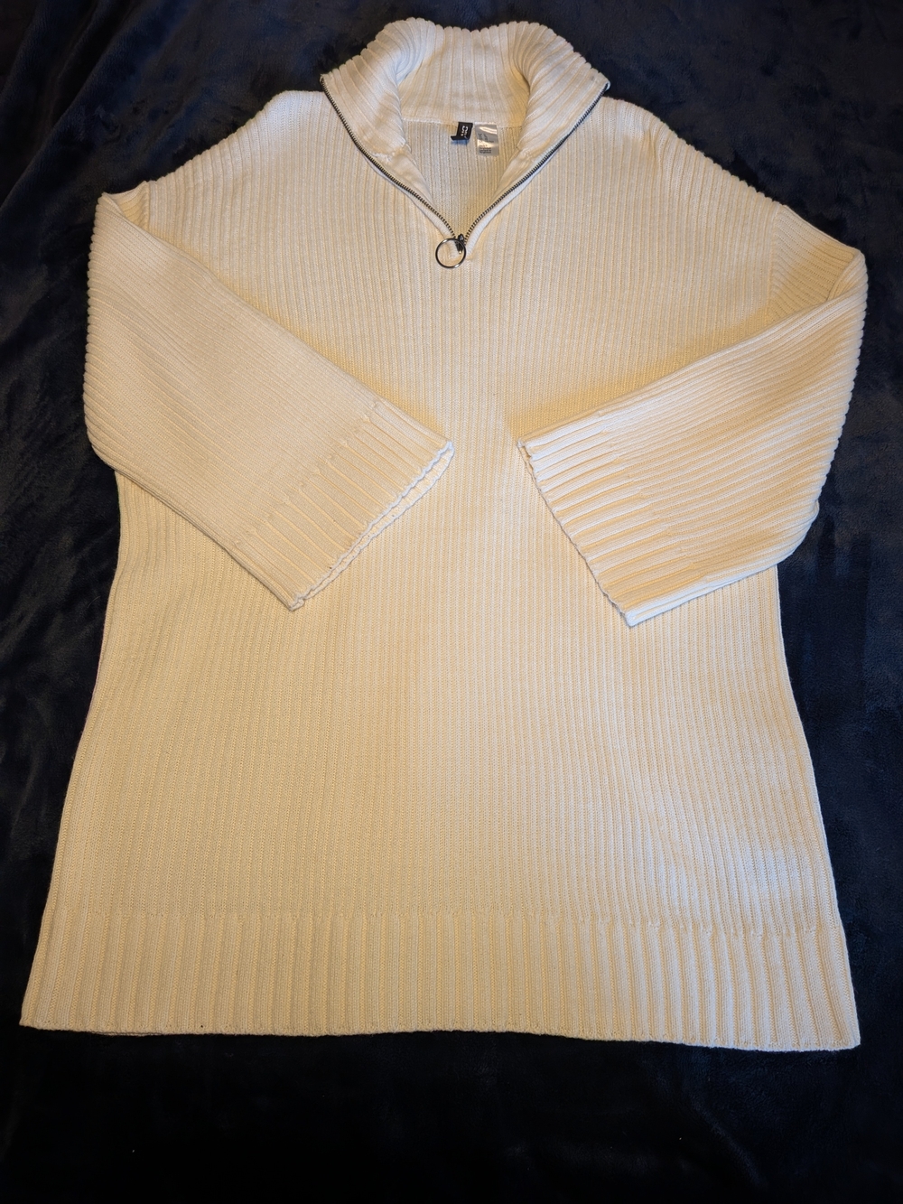 H&M Cream Ribbed Zip-Front Turtleneck Sweater